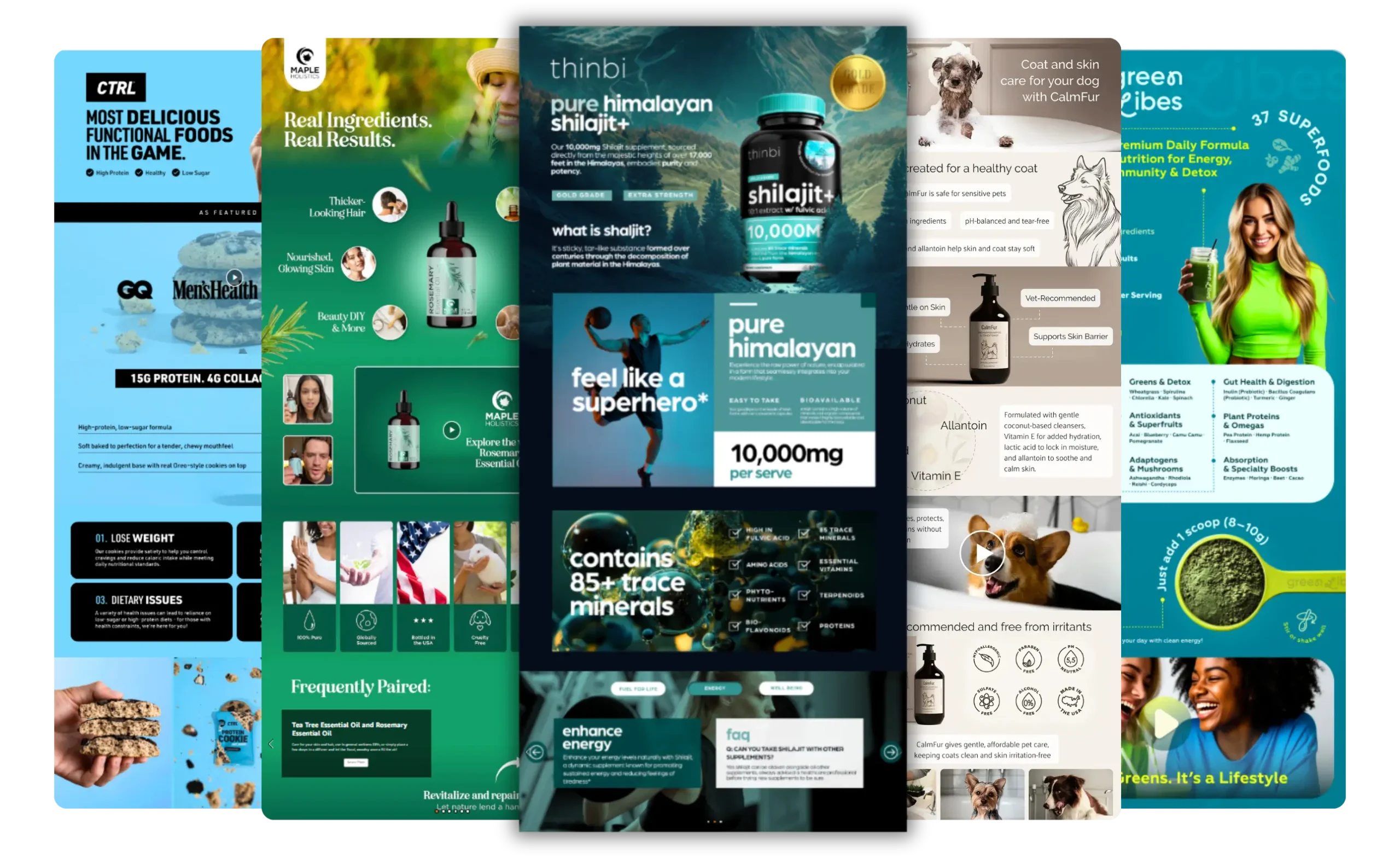 Amazon A+ Content and Premium A+ design examples by The Techload for supplement, pet care, and food brands